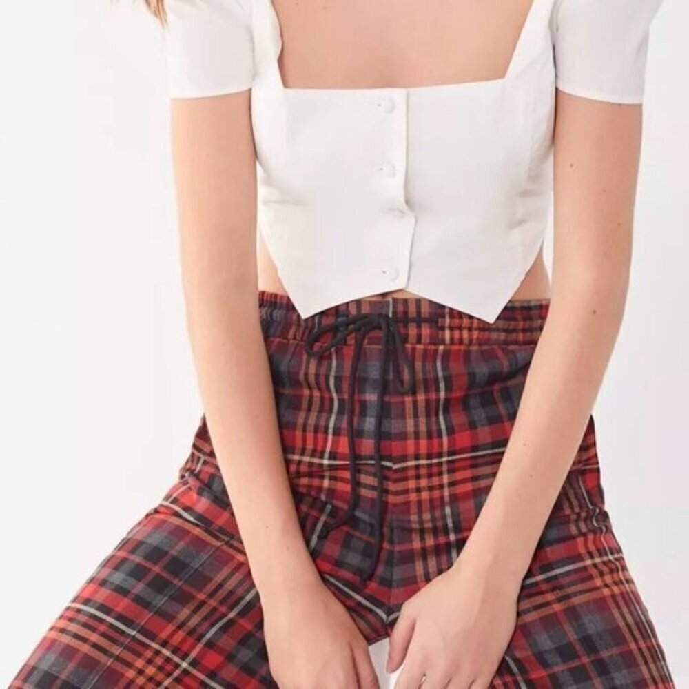 Urban Outfitters Plaid Pull-On Pants Size XS Straight Leg Elastic Waist - Picture 2 of 14